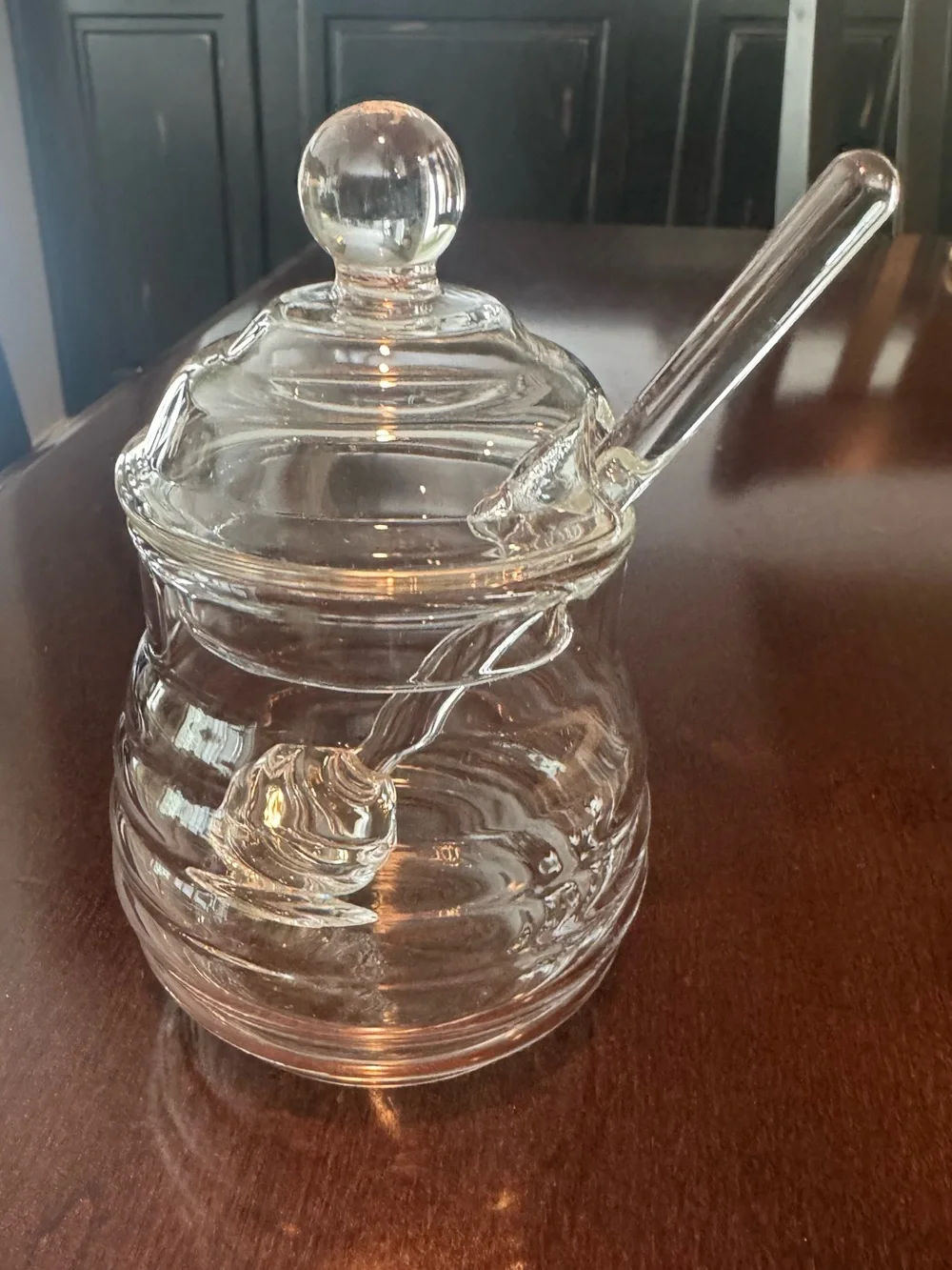 NEW Clear Glass Honey Jar with Dipper